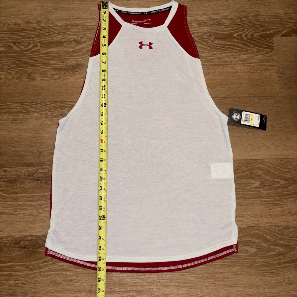 Under Armour Tank Top Mens Medium Red White HeatGear Athletic Gym Shirt NWT - Picture 6 of 11